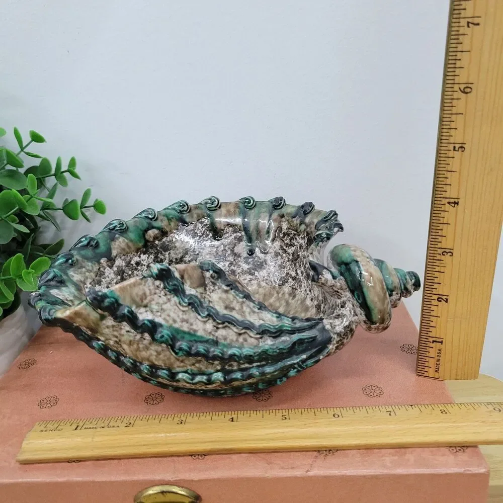 MCM Drip Glaze Italian Pottery Sea Shell Bowl Trinket Dish